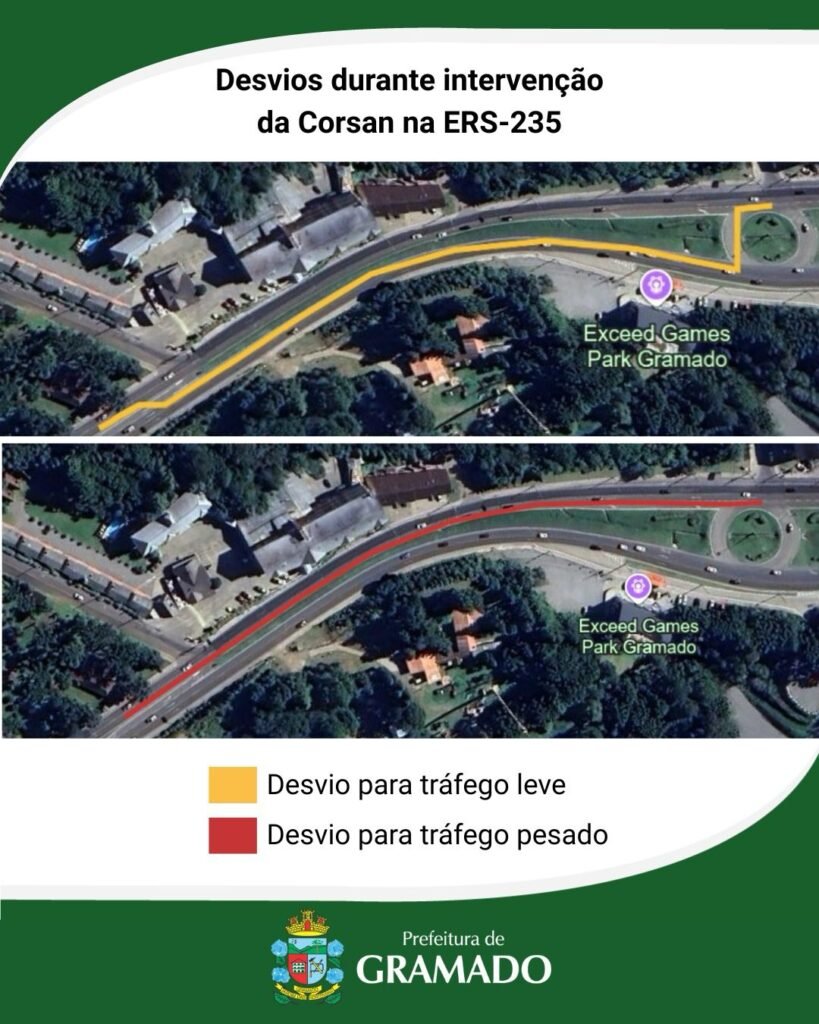 Obras da Corsan alteram o trânsito na Avenida das Hortênsias pelos próximos 20 dias 1 Card Alteracoes RS 235 obras da Corsan - Acontece Gramado