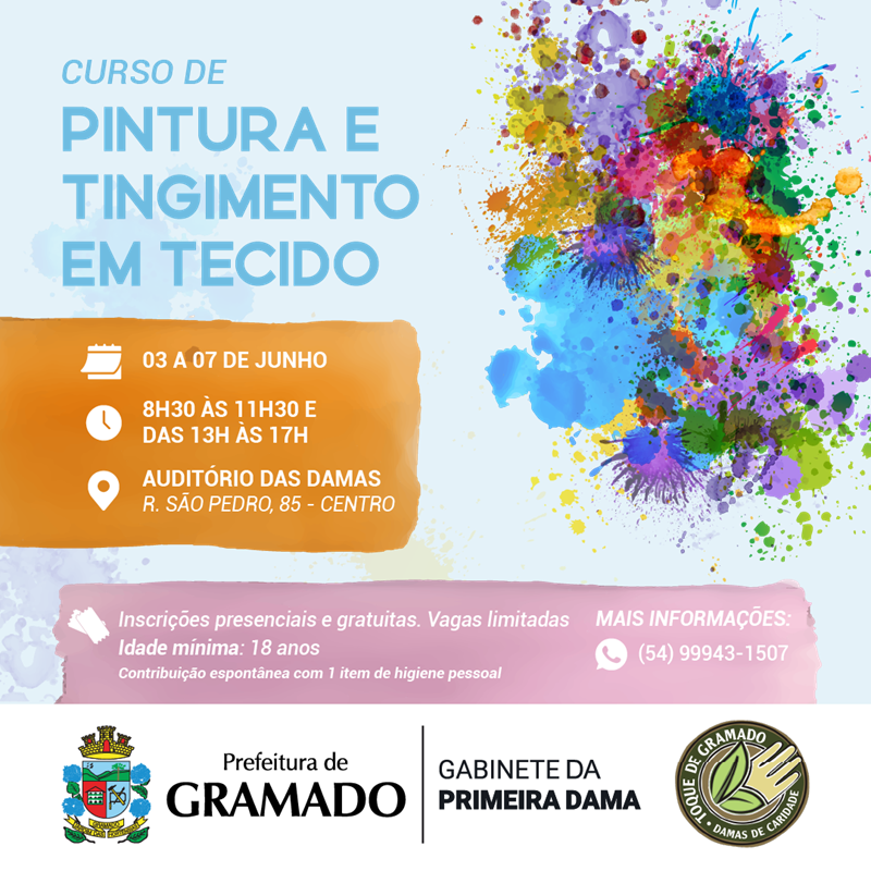 Gabinete da primeira-dama Jandira Tissot realiza cursos gratuitos em junho 1 Curso pintura e tingimento em tecido - Acontece Gramado