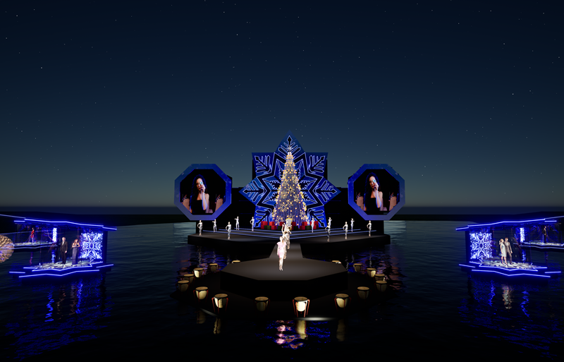 Nativitaten 2024 terá chafariz, elevador no palco e bolas infláveis com bailarinas 1 Foto imagem Nativitaten.palco noturno - Acontece Gramado