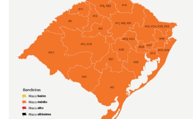 Alívio? Pela primeira vez, todas as regiões do RS ficam em bandeira laranja 1 MAPA 1 - Acontece Gramado