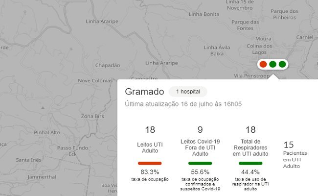 No limite: Gramado registra 83% e Caxias 76%, de ocupação, em leitos de UTI 1 mapa ocupacao - Acontece Gramado
