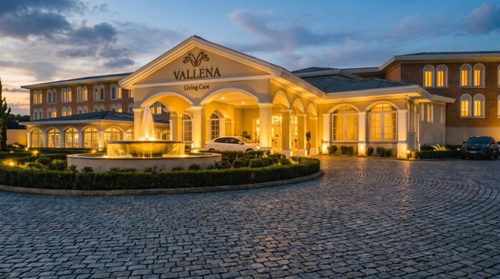 Após 55 anos com as irmãs, Oásis Santa Ângela Canela passa a ser Casa Vallena em projeto de 20 anos focado em longevidade e reabilitação 2 Imagem em projecao mostra como sera a fachada do empreendimento - Acontece Gramado