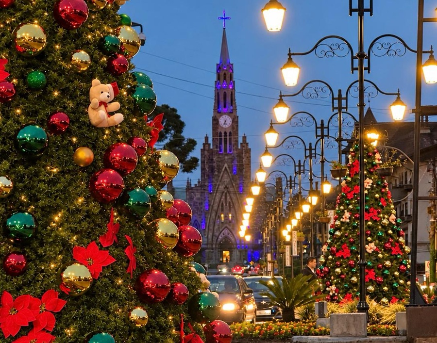 Programação Sonho de Natal de Canela começa nesta sexta (30) com presépio vivo e circuito iluminado 1 FOTO 1 Decoracao na rua Av Osvaldo Aranha e rua Felisberto Soares Divulgacao - Acontece Gramado